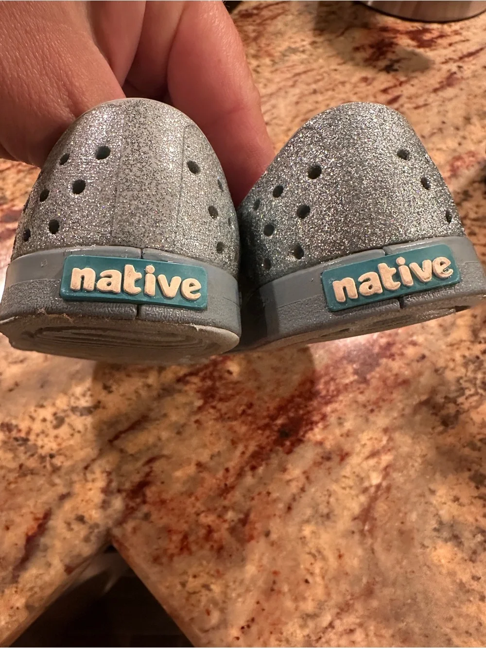 2 pairs of Native Toddler Silver Glitter Jefferson and white Slip-On Water Shoes